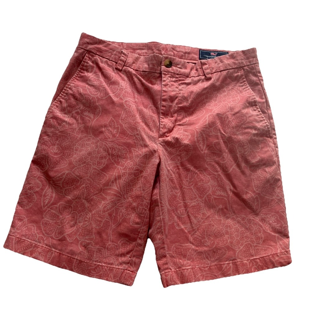 Vineyard Vines Mens‎ Cotton Breaker Shorts Hawiaan Print Size 32 Salmon Pink Red